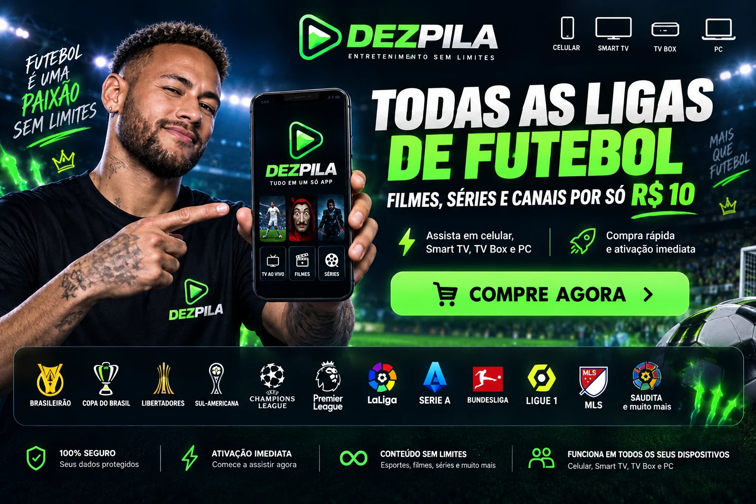 Dezpila: futebol, filmes, séries e canais por R$ 10